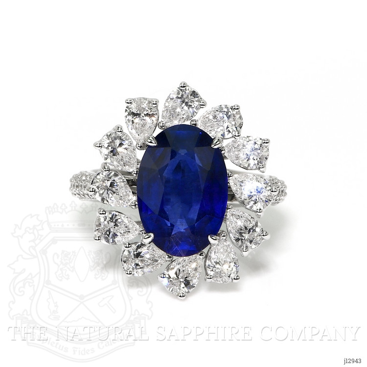 5.64 Ct. Blue Sapphire and Natural Diamond Pave Ring, 18K White Gold