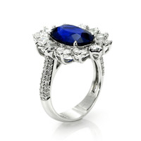 5.64 Ct. Blue Sapphire and Natural Diamond Pave Ring, 18K White Gold Image