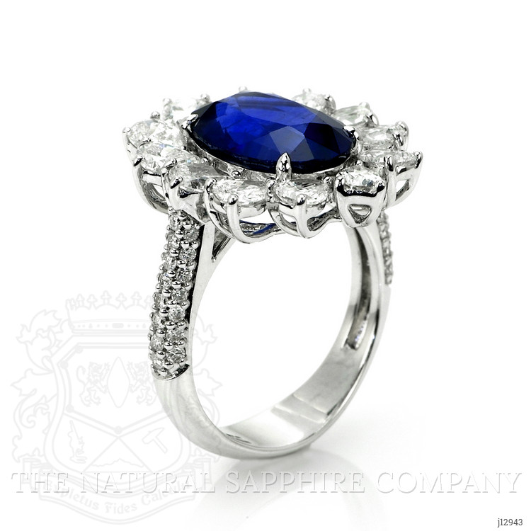 5.64 Ct. Blue Sapphire and Natural Diamond Pave Ring, 18K White Gold