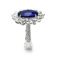 5.64 Ct. Blue Sapphire and Natural Diamond Pave Ring, 18K White Gold Image
