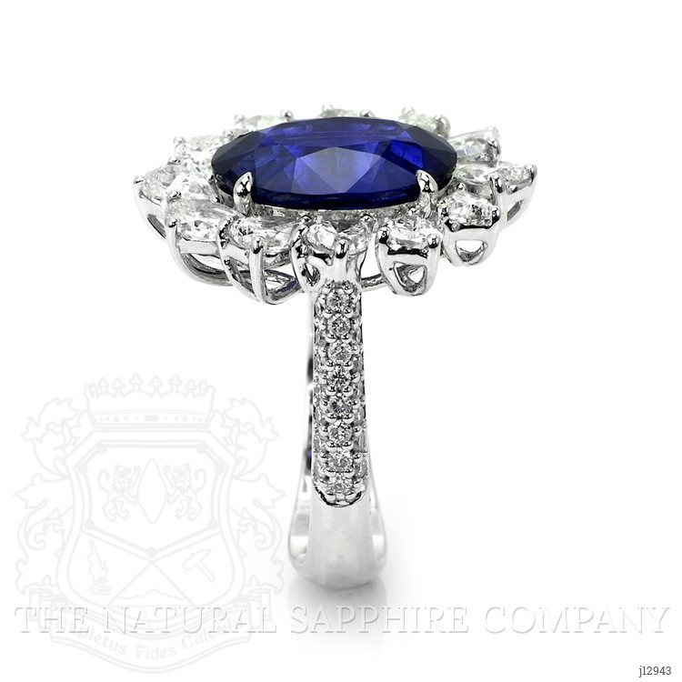 5.64 Ct. Blue Sapphire and Natural Diamond Pave Ring, 18K White Gold