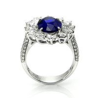 5.64 Ct. Blue Sapphire and Natural Diamond Pave Ring, 18K White Gold Image