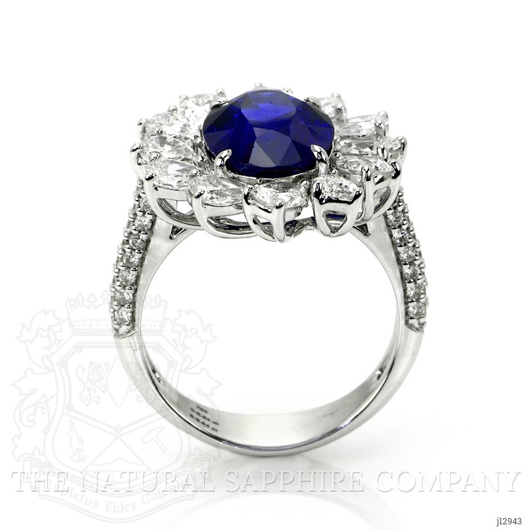 5.64 Ct. Blue Sapphire and Natural Diamond Pave Ring, 18K White Gold