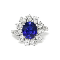 4.82 Ct. Blue Sapphire and Natural Diamond Pave Ring, 18K White Gold Video