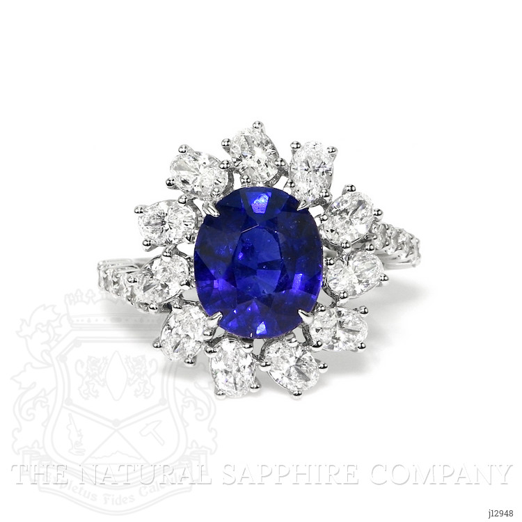 4.82 Ct. Blue Sapphire and Natural Diamond Pave Ring, 18K White Gold