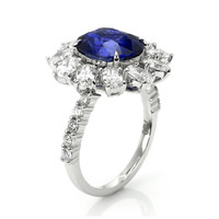 4.82 Ct. Blue Sapphire and Natural Diamond Pave Ring, 18K White Gold Image