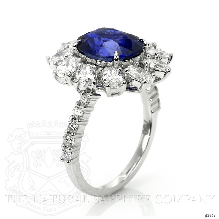 4.82 Ct. Blue Sapphire and Natural Diamond Pave Ring, 18K White Gold