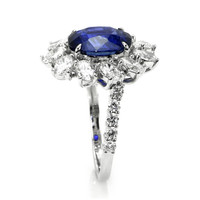 4.82 Ct. Blue Sapphire and Natural Diamond Pave Ring, 18K White Gold Image