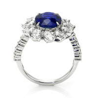 4.82 Ct. Blue Sapphire and Natural Diamond Pave Ring, 18K White Gold Image
