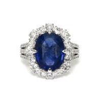 7.98 Ct. Blue Sapphire and Natural Diamond Pave Ring, 18K White Gold Video
