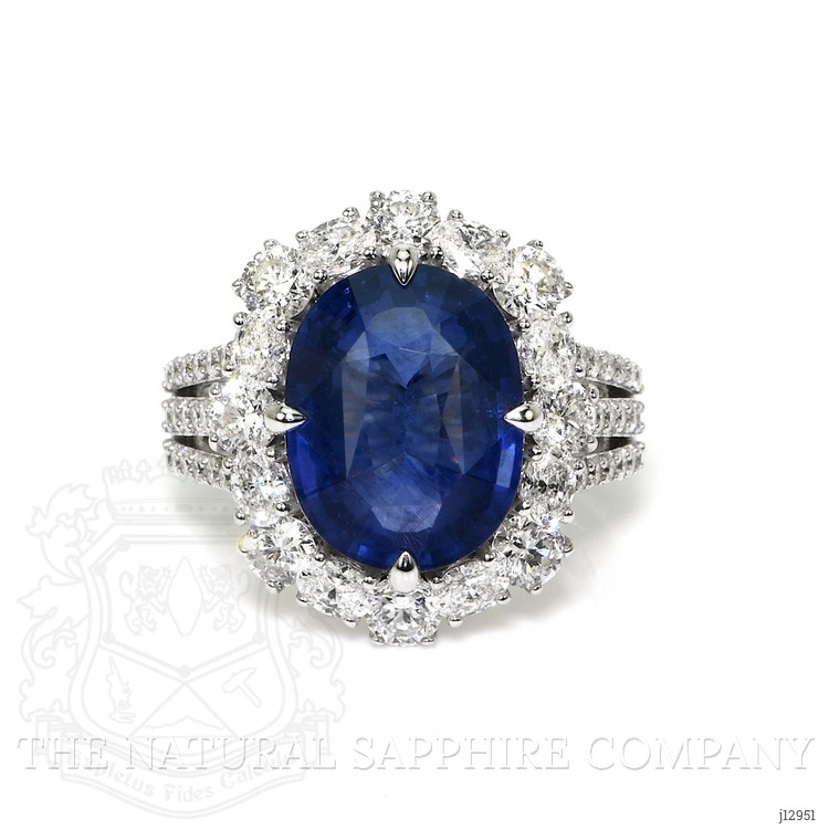 7.98 Ct. Blue Sapphire and Natural Diamond Pave Ring, 18K White Gold