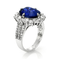 7.98 Ct. Blue Sapphire and Natural Diamond Pave Ring, 18K White Gold Image