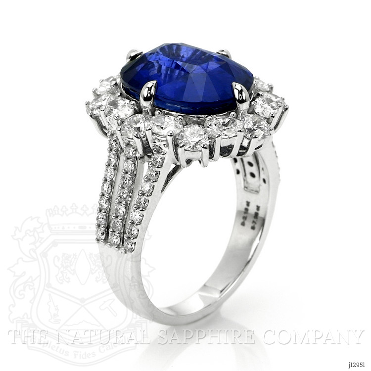 7.98 Ct. Blue Sapphire and Natural Diamond Pave Ring, 18K White Gold