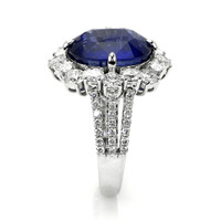7.98 Ct. Blue Sapphire and Natural Diamond Pave Ring, 18K White Gold Image