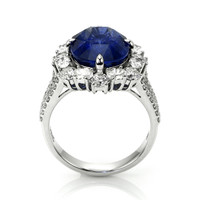 7.98 Ct. Blue Sapphire and Natural Diamond Pave Ring, 18K White Gold Image