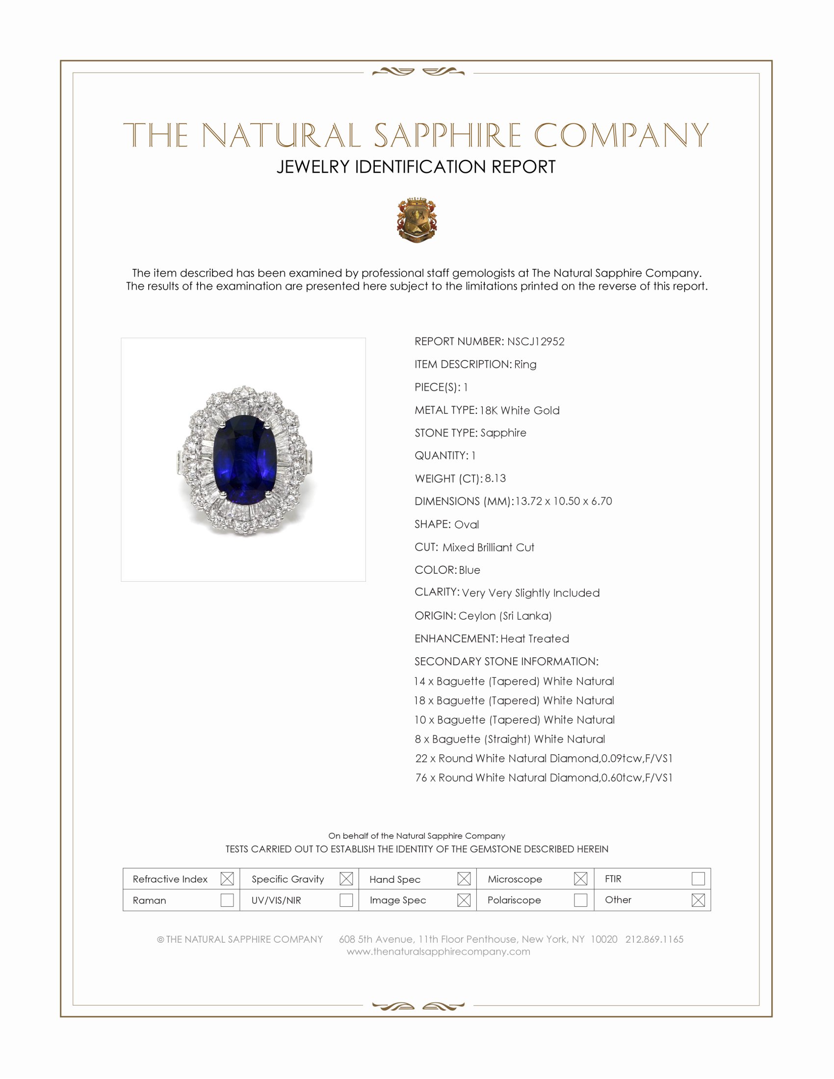 8.13 Ct. Blue Sapphire and Natural Diamond Pave Ring, 18K White Gold