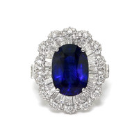 8.13 Ct. Blue Sapphire and Natural Diamond Pave Ring, 18K White Gold Video