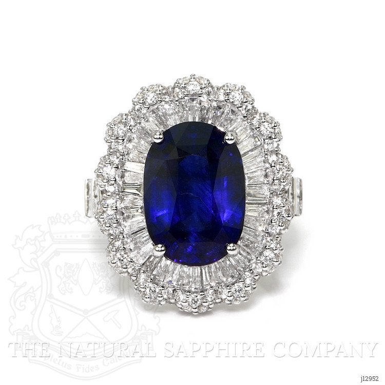 8.13 Ct. Blue Sapphire and Natural Diamond Pave Ring, 18K White Gold