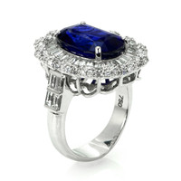 8.13 Ct. Blue Sapphire and Natural Diamond Pave Ring, 18K White Gold Image