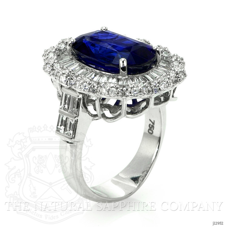 8.13 Ct. Blue Sapphire and Natural Diamond Pave Ring, 18K White Gold