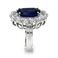 8.13 Ct. Blue Sapphire and Natural Diamond Pave Ring, 18K White Gold Image