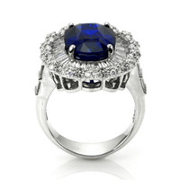 8.13 Ct. Blue Sapphire and Natural Diamond Pave Ring, 18K White Gold Image