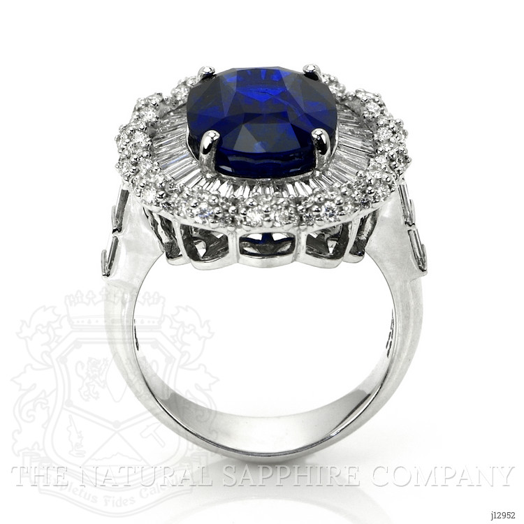 8.13 Ct. Blue Sapphire and Natural Diamond Pave Ring, 18K White Gold
