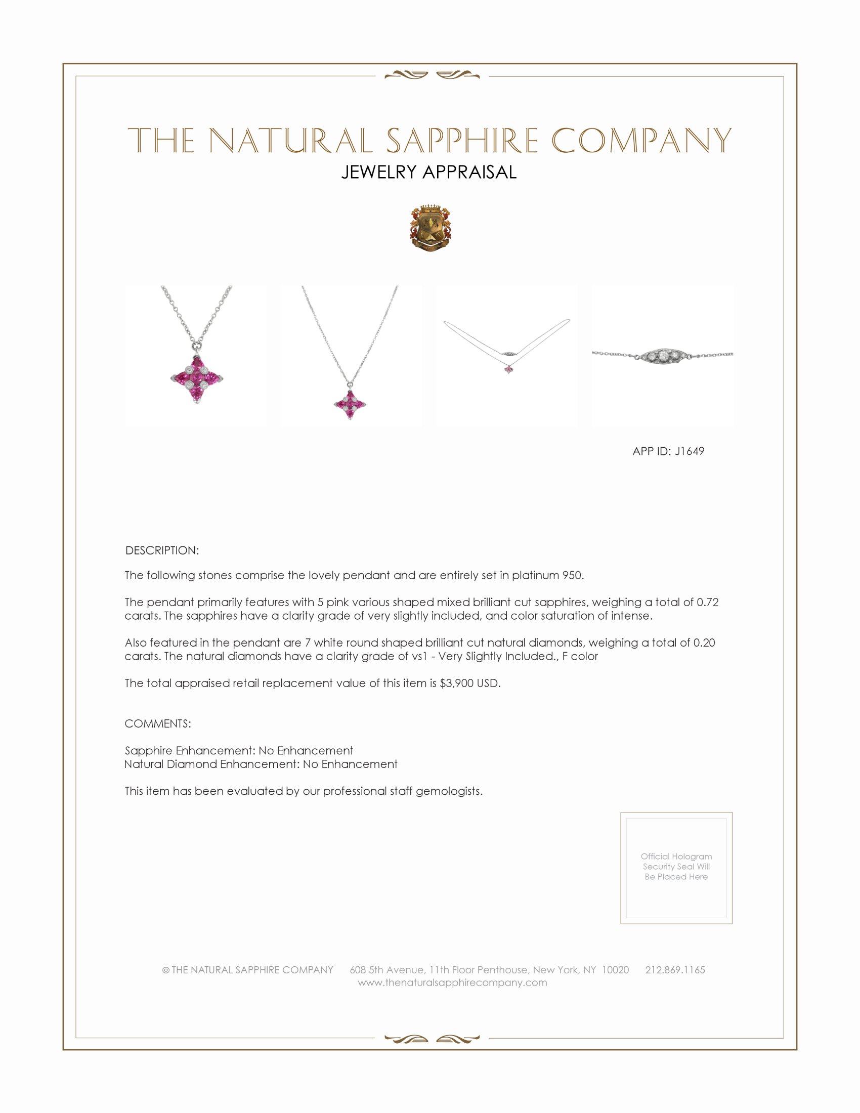 0.72 Ct. Pink Sapphire and Natural Diamond Accent Stones Pendant, Platinum 950