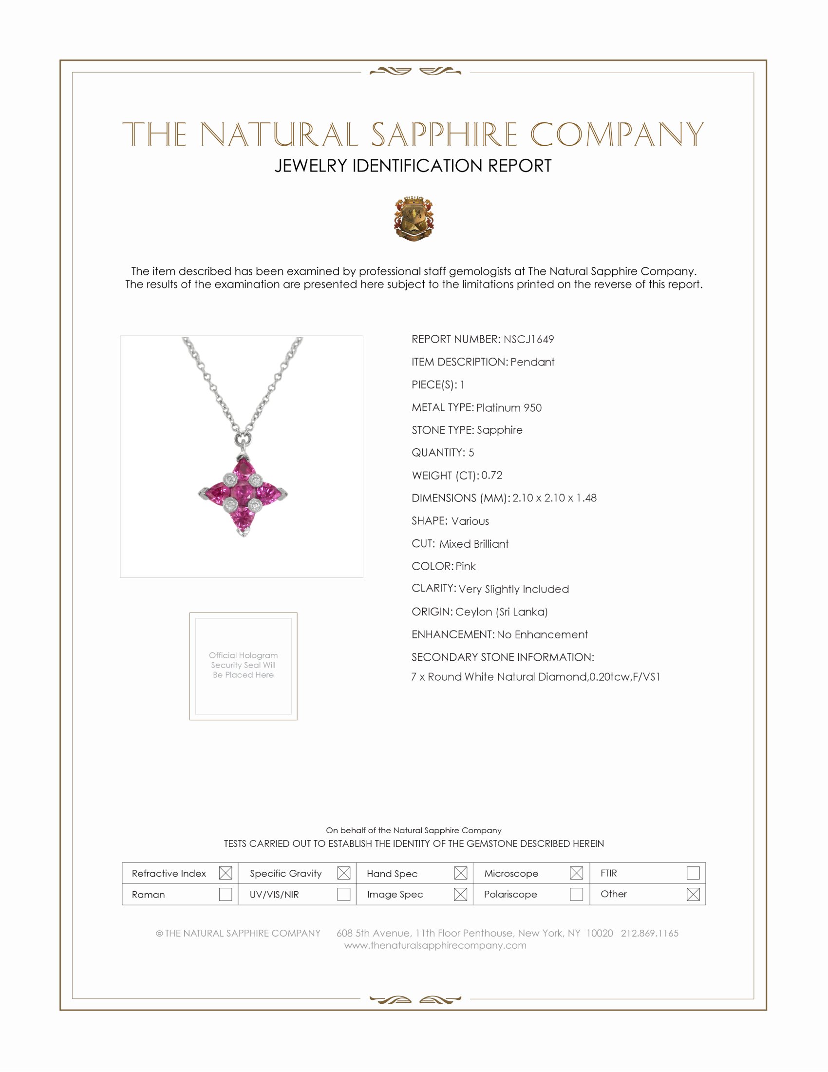 0.72 Ct. Pink Sapphire and Natural Diamond Accent Stones Pendant, Platinum 950
