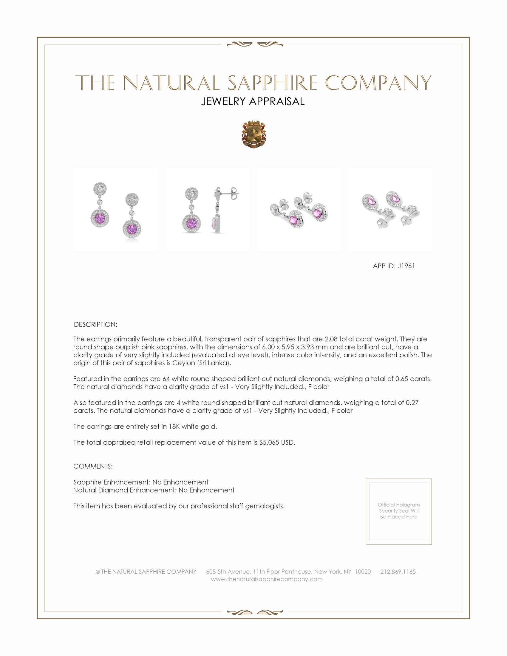 2.08 Ct.Tw. Purplish Pink Sapphire and Natural Diamond Halo Earrings, 18K White Gold