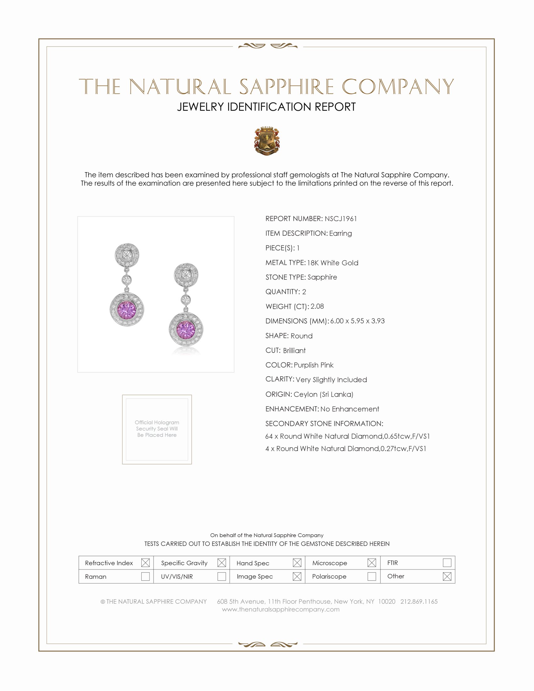 2.08 Ct.Tw. Purplish Pink Sapphire and Natural Diamond Halo Earrings, 18K White Gold