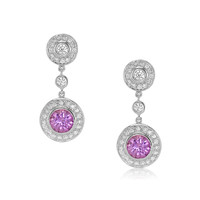2.08 Ct.Tw. Purplish Pink Sapphire and Natural Diamond Halo Earrings, 18K White Gold Video