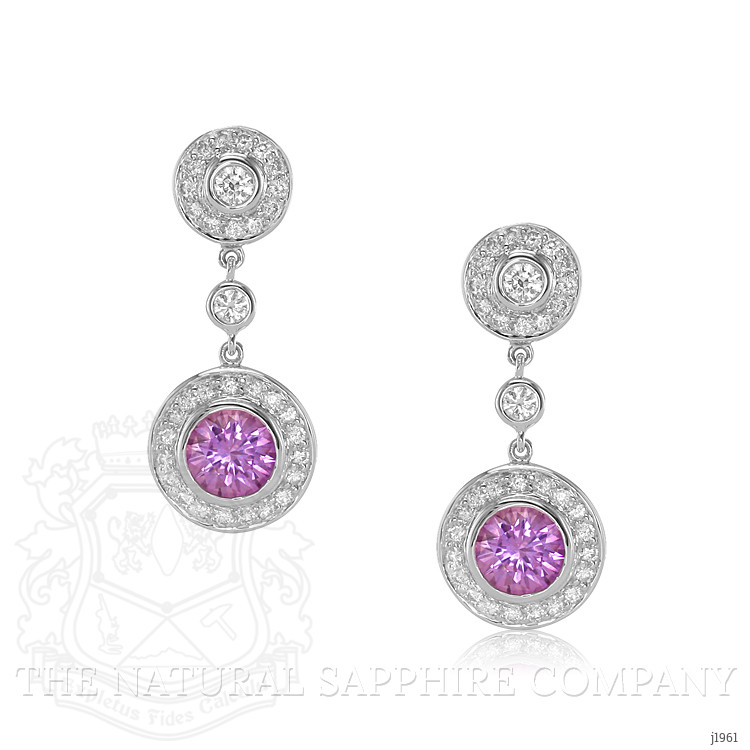 2.08 Ct.Tw. Purplish Pink Sapphire and Natural Diamond Halo Earrings, 18K White Gold