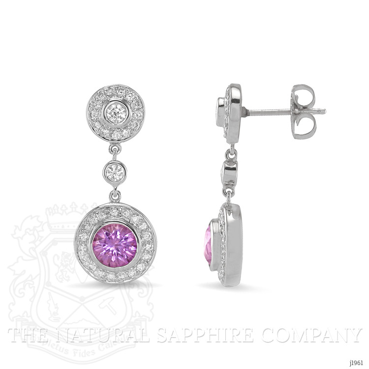 2.08 Ct.Tw. Purplish Pink Sapphire and Natural Diamond Halo Earrings, 18K White Gold