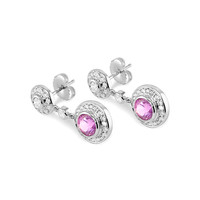 2.08 Ct.Tw. Purplish Pink Sapphire and Natural Diamond Halo Earrings, 18K White Gold Image