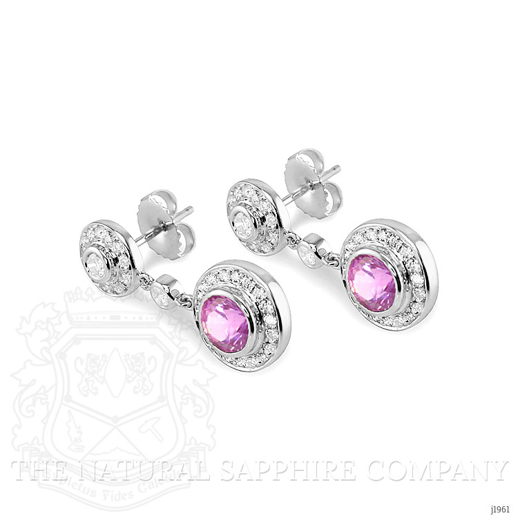2.08 Ct.Tw. Purplish Pink Sapphire and Natural Diamond Halo Earrings, 18K White Gold