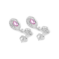 2.08 Ct.Tw. Purplish Pink Sapphire and Natural Diamond Halo Earrings, 18K White Gold Image