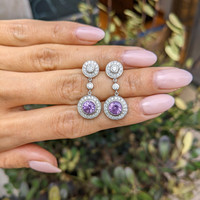 2.08&nbsp;Ct.Tw.Total Carat Weight Purplish Pink Sapphire and Natural Diamond Halo Earrings, 18K White Gold Life Style