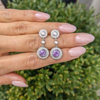 2.08&nbsp;Ct.Tw.Total Carat Weight Purplish Pink Sapphire and Natural Diamond Halo Earrings, 18K White Gold Life Style