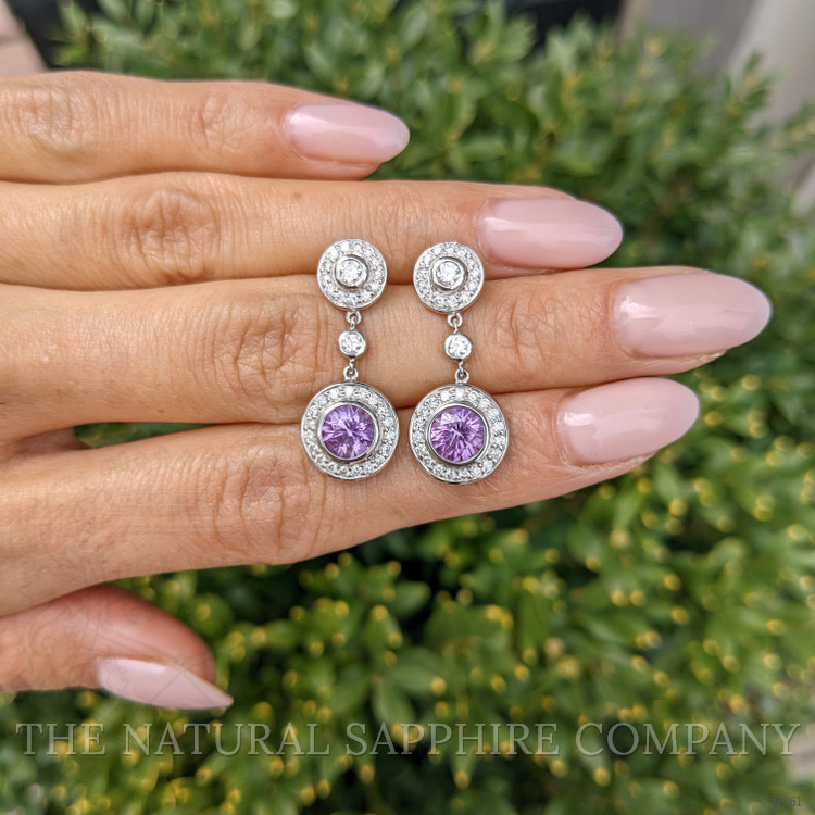 2.08 Ct.Tw. Purplish Pink Sapphire and Natural Diamond Halo Earrings, 18K White Gold