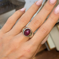 7.21 Ct. Ruby Natural Diamond Men's Ring, Platinum 950 Life Style