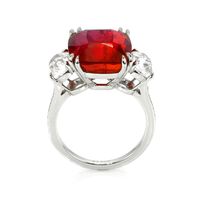 12.24 Ct. Ruby Natural Diamond Three Stone Ring, Platinum 950 Image