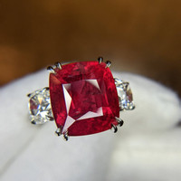12.24 Ct. Ruby Natural Diamond Three Stone Ring, Platinum 950 Life Style