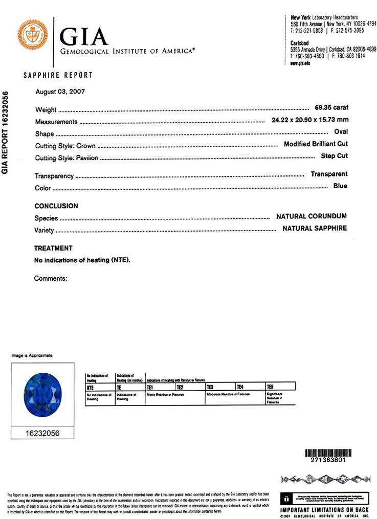 69.35 Ct. Blue Sapphire and Natural Diamond Halo Ring, Platinum 950