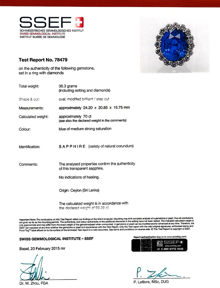 69.35 Ct. Blue Sapphire and Natural Diamond Halo Ring, Platinum 950