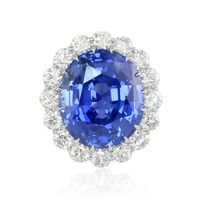 69.35 Ct. Blue Sapphire and Natural Diamond Halo Ring, Platinum 950 Video