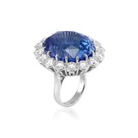 69.35 Ct. Blue Sapphire and Natural Diamond Halo Ring, Platinum 950 Image