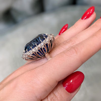 69.35 Ct. Blue Sapphire and Natural Diamond Halo Ring, Platinum 950 Life Style