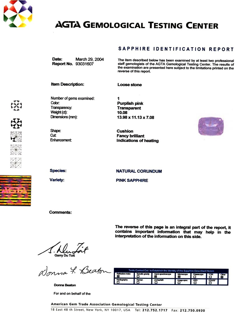 10.08 Ct. Purplish Pink Sapphire and Natural Diamond Three Stone Ring, Platinum 950