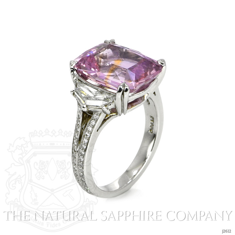 10.08 Ct. Purplish Pink Sapphire and Natural Diamond Three Stone Ring, Platinum 950